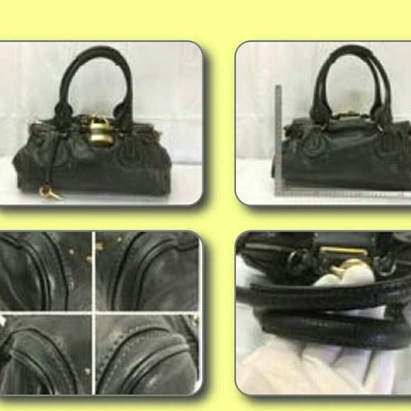 Chloe Paddington Shoulder Tote Lock Key Black Gold - Picture 2 of 6